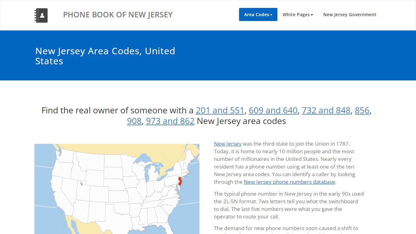 New Jersey Area Codes, United States | PHONE BOOK OF NEW JERSEY